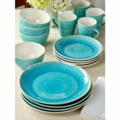 Coupon 💯 Vermont Country Store Moroccan Medallion Dinnerware, 16 Piece Set Teal 😀