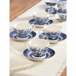 Cheapest β€οΈ Vermont Country Store Blue Willow Tea Cup And Saucer, 8 Piece Set π