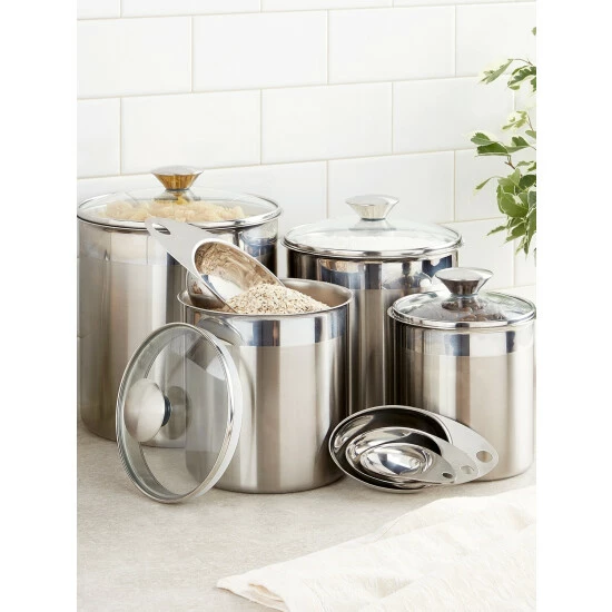New ๐ฅฐ Tranmontina Stainless Steel 8-Piece Canister And Scoop Set ๐ 4 New ๐ฅฐ Tranmontina Stainless Steel 8-Piece Canister And Scoop Set ๐ - Image 2