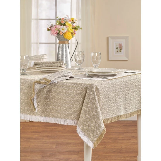New 😍 The Mountain Weavers Diamond Weave Cotton Tablecloth Cranberry And White 👍 4 New 😍 The Mountain Weavers Diamond Weave Cotton Tablecloth Cranberry And White 👍 - Image 2