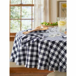 Hot Sale 🛒 The Mountain Weavers Farmhouse Weave Cotton Tablecloths Navy And White 👍
