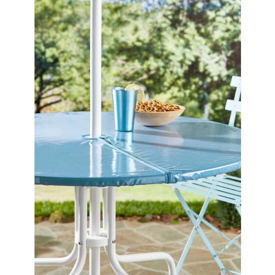 Promo 💯 Vermont Country Store Stay-Put Elasticized Oilcloth Umbrella Tablecloth Blue 🎉 2 Promo 💯 Vermont Country Store Stay-Put Elasticized Oilcloth Umbrella Tablecloth Blue 🎉