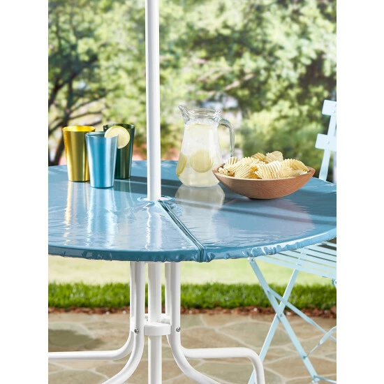 Promo 💯 Vermont Country Store Stay-Put Elasticized Oilcloth Umbrella Tablecloth Blue 🎉 5 Promo 💯 Vermont Country Store Stay-Put Elasticized Oilcloth Umbrella Tablecloth Blue 🎉 - Image 4