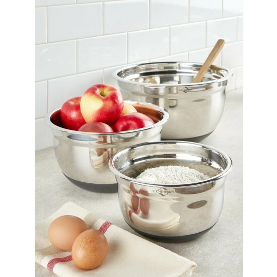 Wholesale ๐งจ Kuchenprofi Stainless Steel Nonslip 3-Piece Mixing Bowl Set ๐ 3 Wholesale ๐งจ Kuchenprofi Stainless Steel Nonslip 3-Piece Mixing Bowl Set ๐